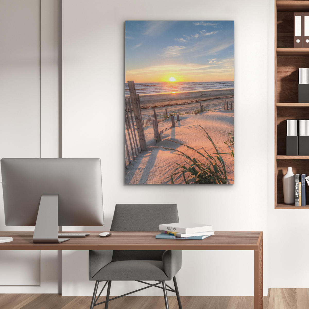 AKUSTIKBILD Strand - Meer - Düne - Sonnenuntergang - Landschaft Wanddeko 60x90 cm - Beige, Kunststoff (60/90/0.9cm) - MuchoWow