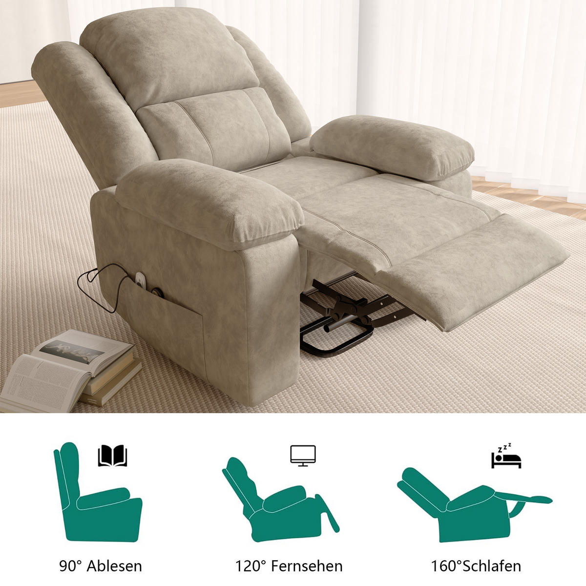 MASSAGESESSEL elektrisch, 8-Punkt, Lendenheizung, Stehfunktion, braun, EU - Braun, Textil (102/106/93cm) - EuroLiving