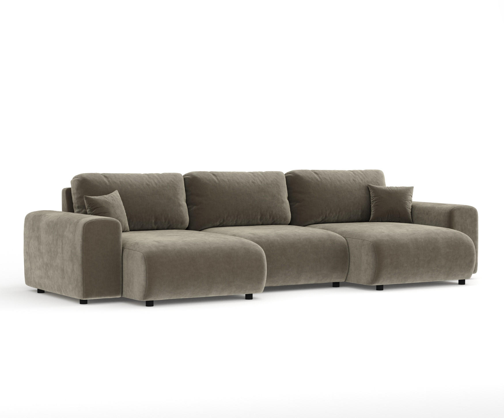 PANORAMASOFA Zanzibar Taupe Samtstoff - Taupe/Schwarz, Holz/Holzwerkstoff (325/79/144cm) - Maison de Reve