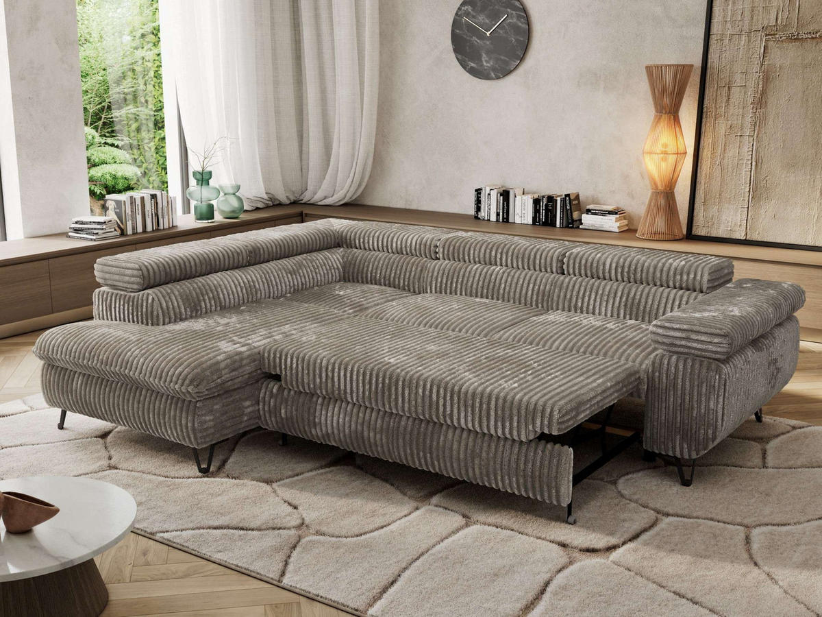 ECKSOFA PABLO L Grau Cord - Links Seite - Schwarz/Grau, Textil/Metall (208/273cm) - MKS