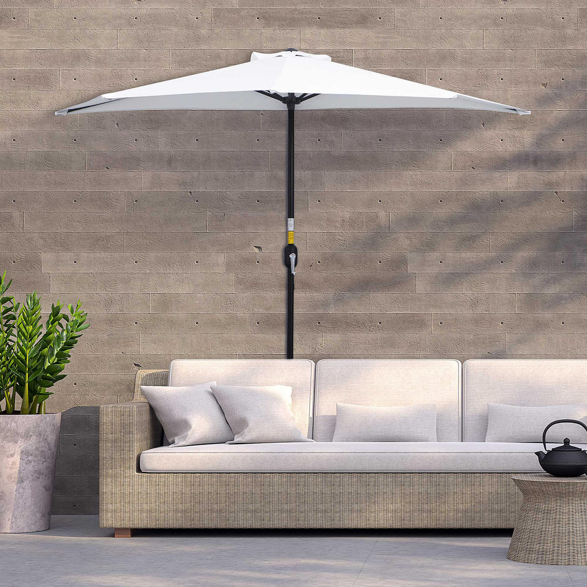 SONNENSCHIRM DE-11422 für Balkon, mit Kurbel, 5 Streben Creme - Weiß, Metall (135/260cm) - ComfortXL
