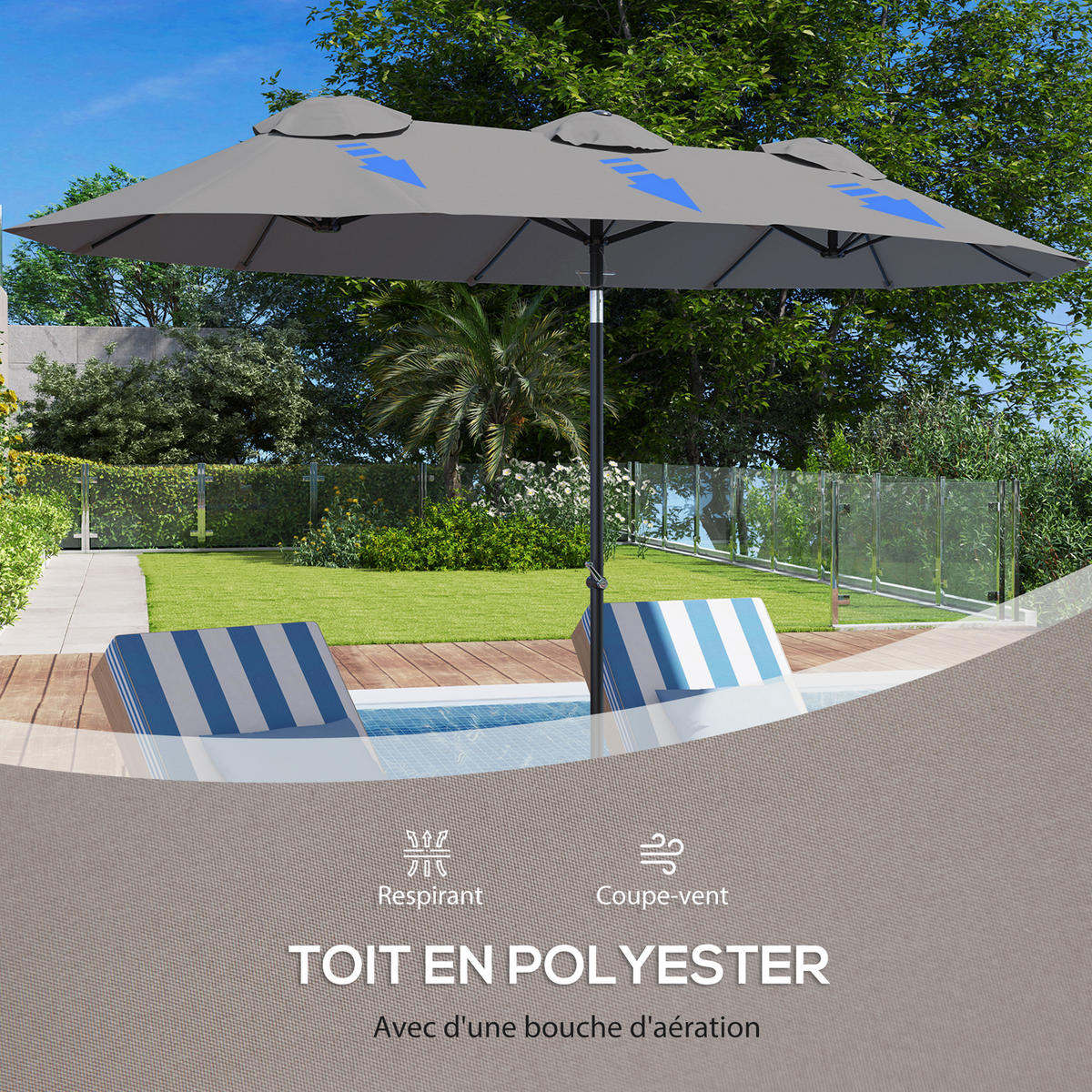 SONNENSCHIRM DE-11478 doppelt, mit Kurbel, 295 x 152 cm Grau - Grau, Textil (152/295cm) - ComfortXL