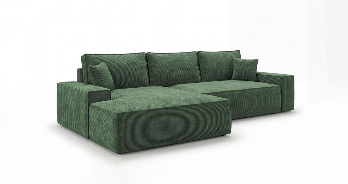 ECKSOFA VERONA links grün Cord Poso 14 - Schlaffunktion, Bettkasten - Grün, Textil (280/185cm) - Cornero