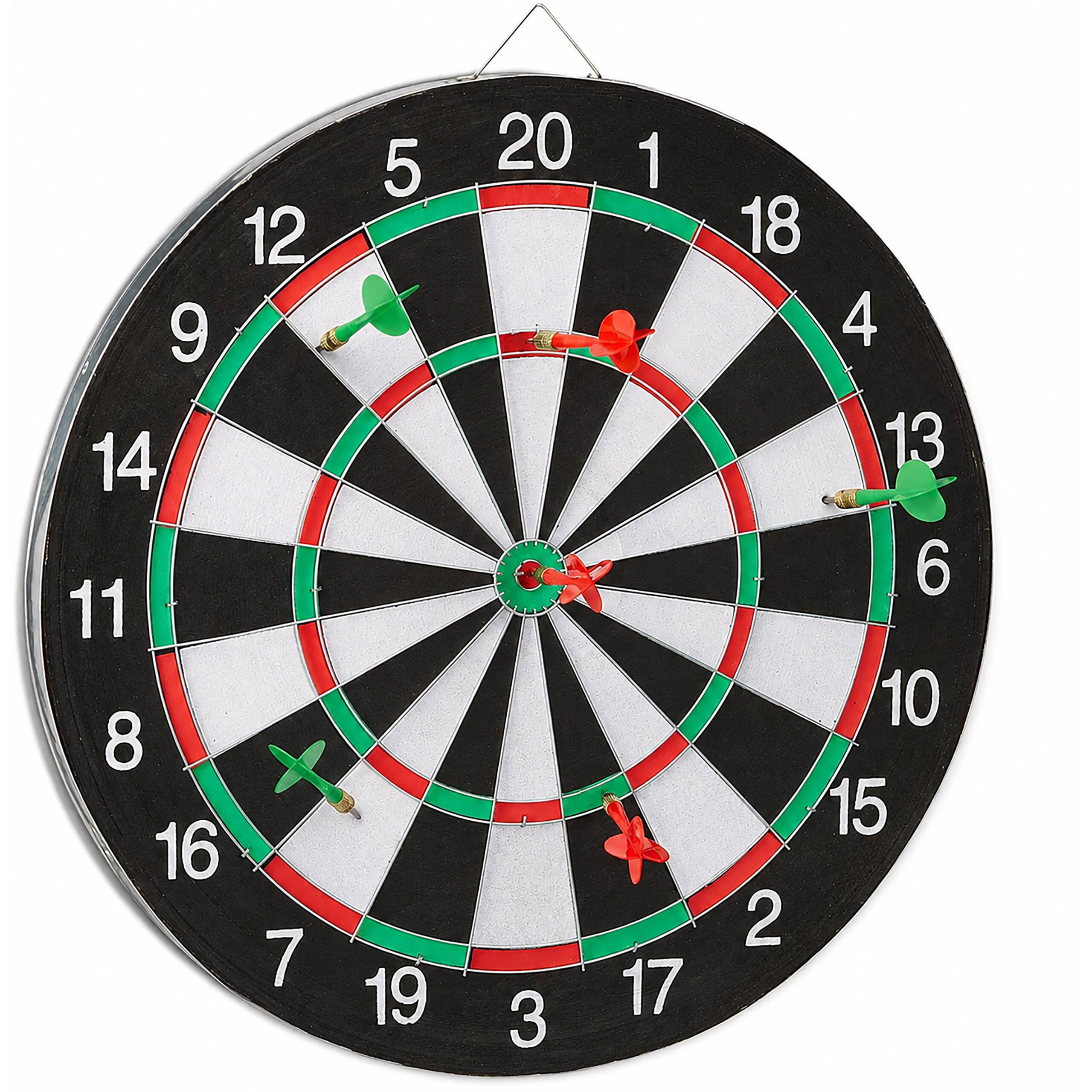 DARTSCHEIBE Bunt zweiseitig mit 6 Steeldarts 43 cm - Multicolor, Wellpappe/Metall (43/43cm) - Relaxdays