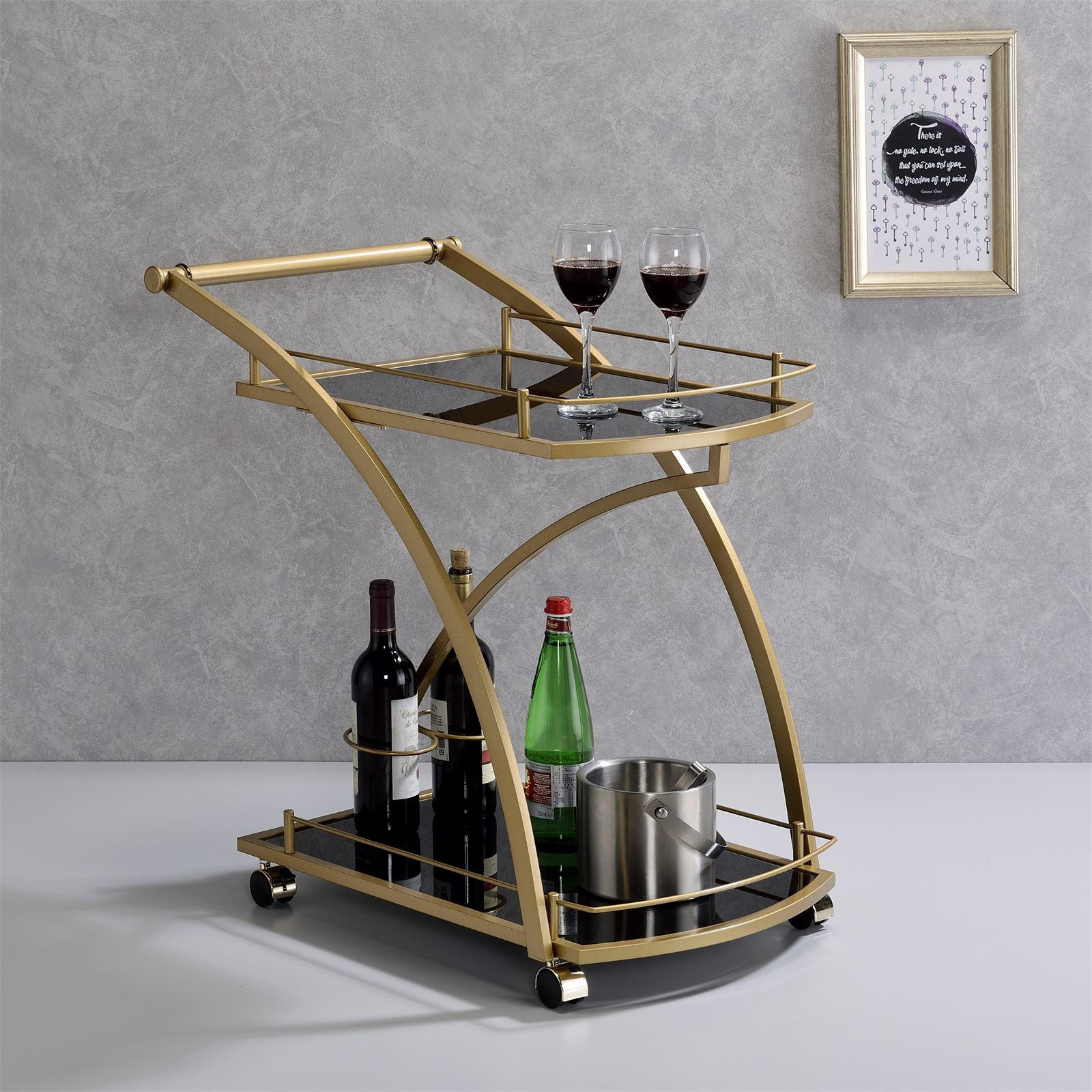 SERVIERWAGEN EVO - Goldfarben/Schwarz, Glas/Metall (66/73/46cm) - IDIMEX