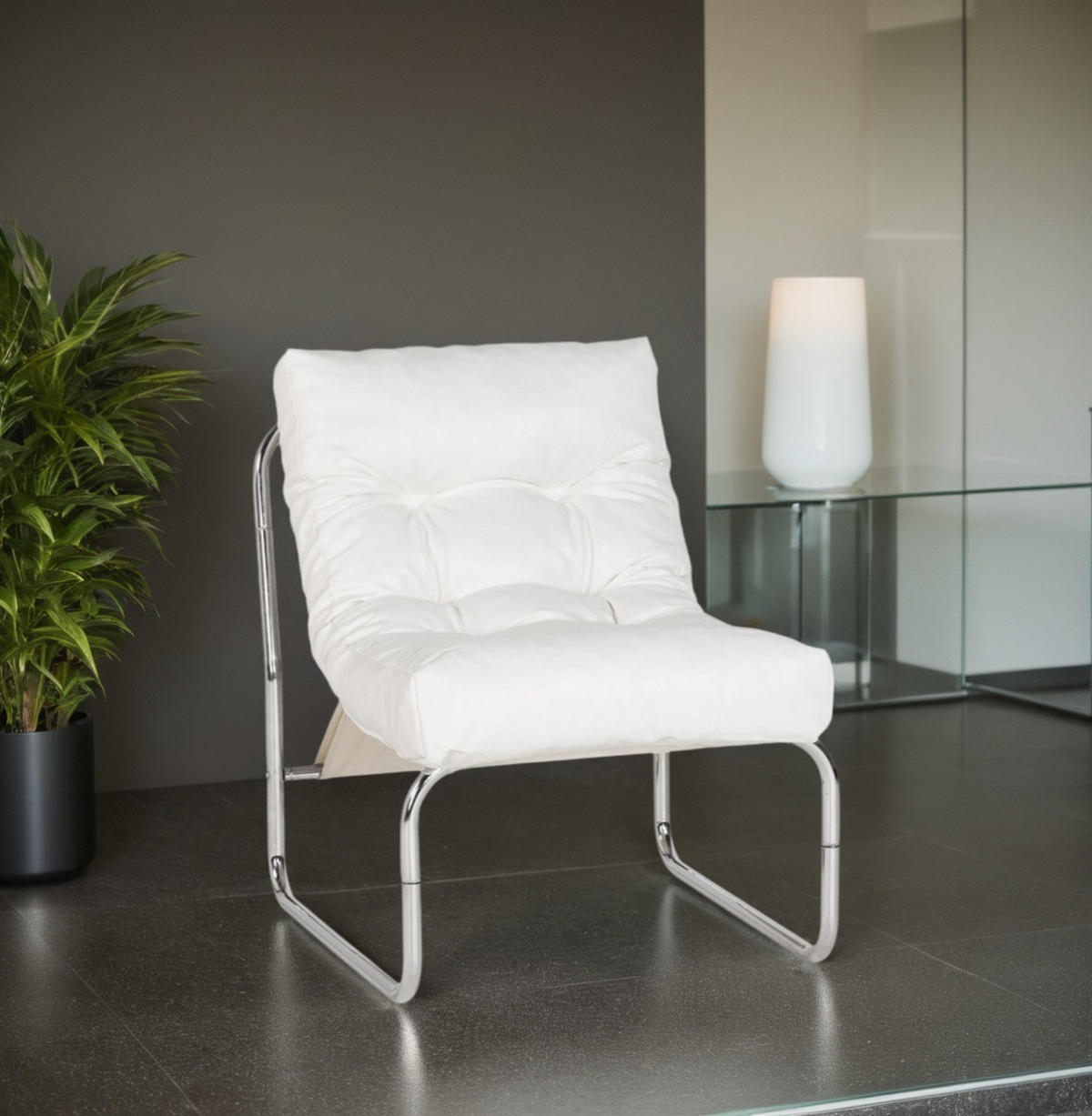CLUBSESSEL mit Chromkufen im Retro-Stil, modular verbindbar, Weiß 73x60x76 cm - Silberfarben/Weiß, Textil/Metall (60/76/71cm) - KADIMA DESIGN
