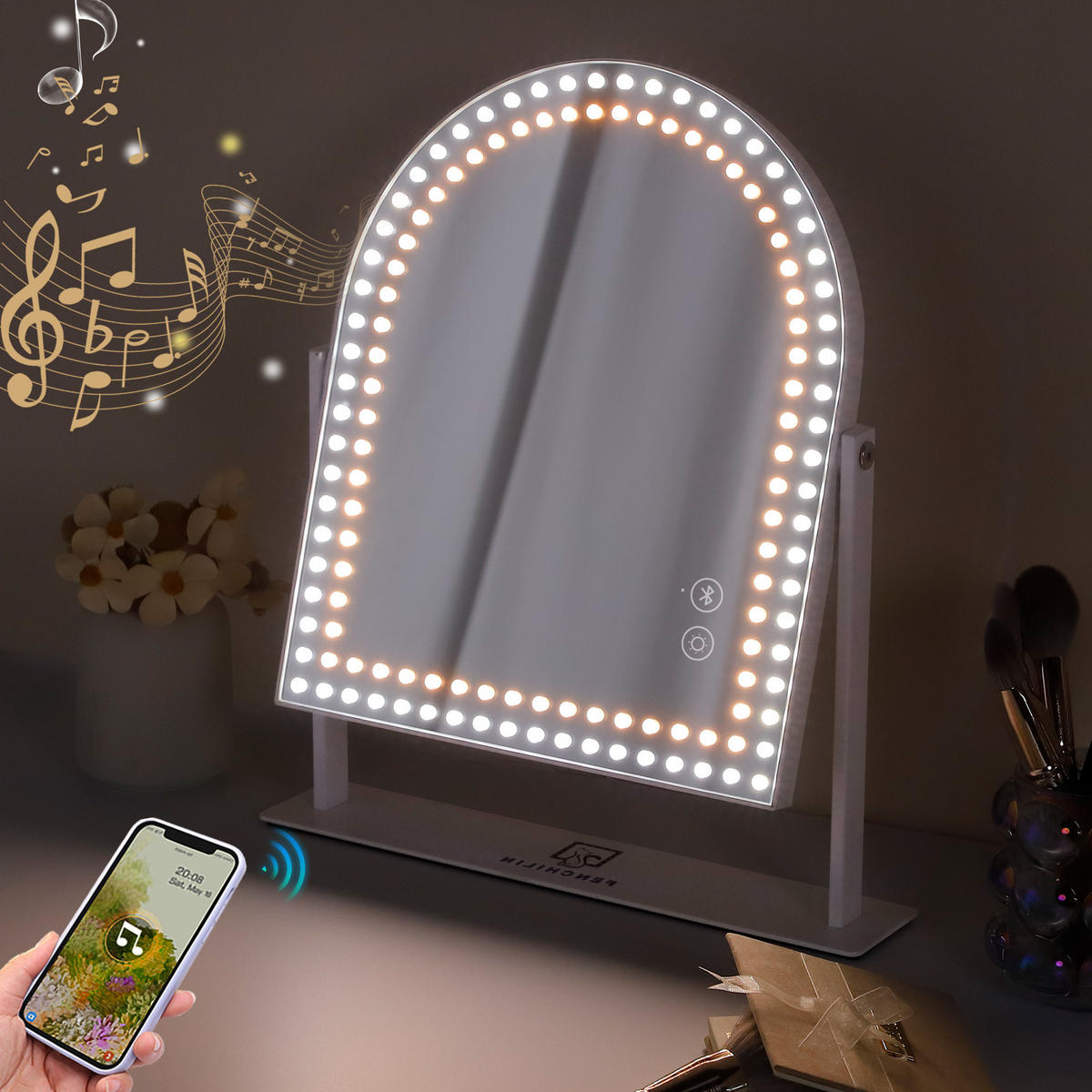 SCHMINKSPIEGEL mit Beleuchtung und Bluetooth Weiß 25/30 cm - Weiß, Metall (25/30/3cm) - VANITII