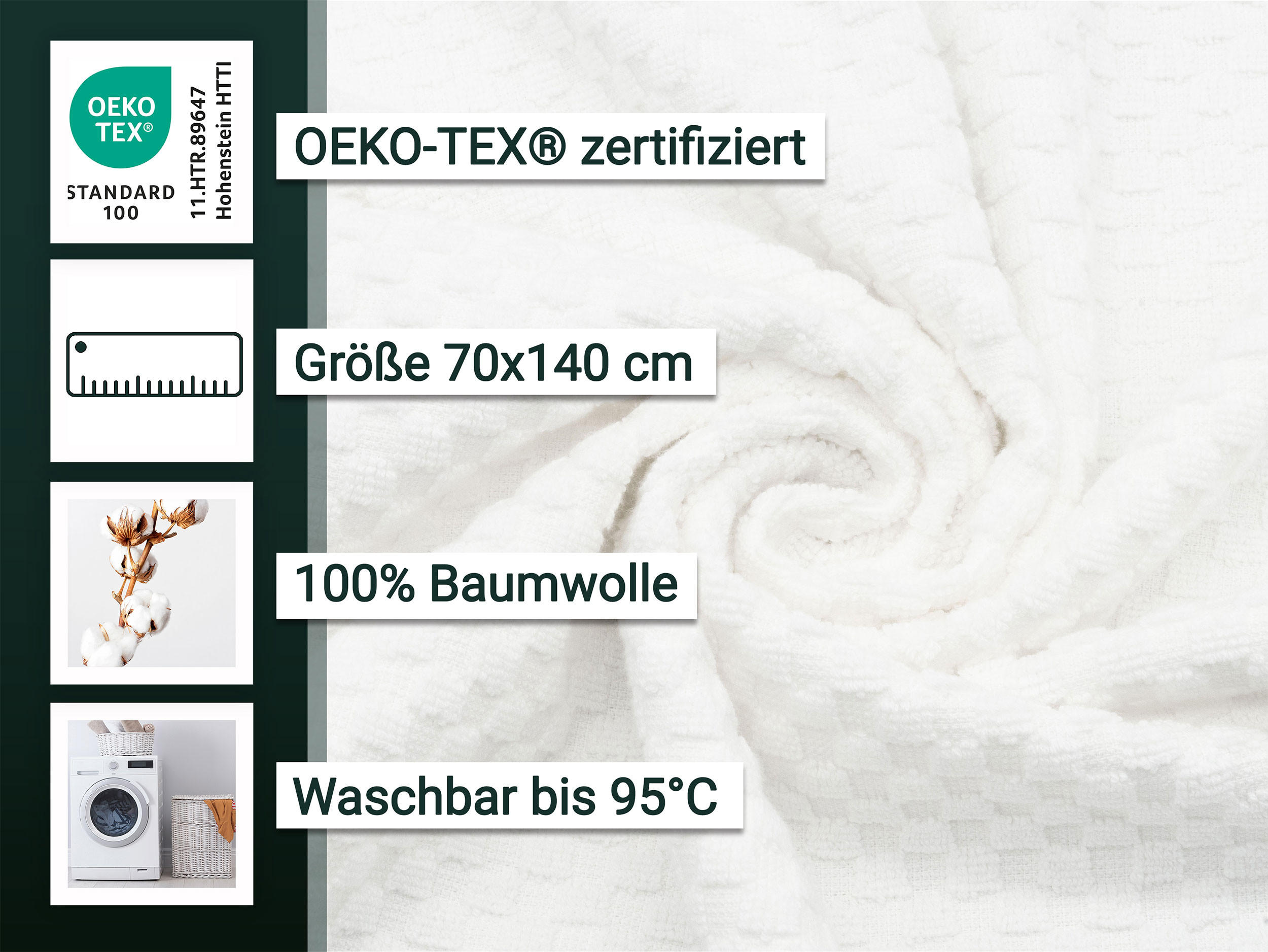 DUSCHTÜCHER, 5er-Set, 70x140 cm, 100% Baumwolle, Weiß - Weiß, Textil (70/140cm) - Zollner