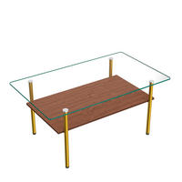 COUCHTISCH DE-37418 rechteckig mit Glasplatte Gold/Braun - Goldfarben/Braun, Metall (98/58/45cm) - ComfortXL