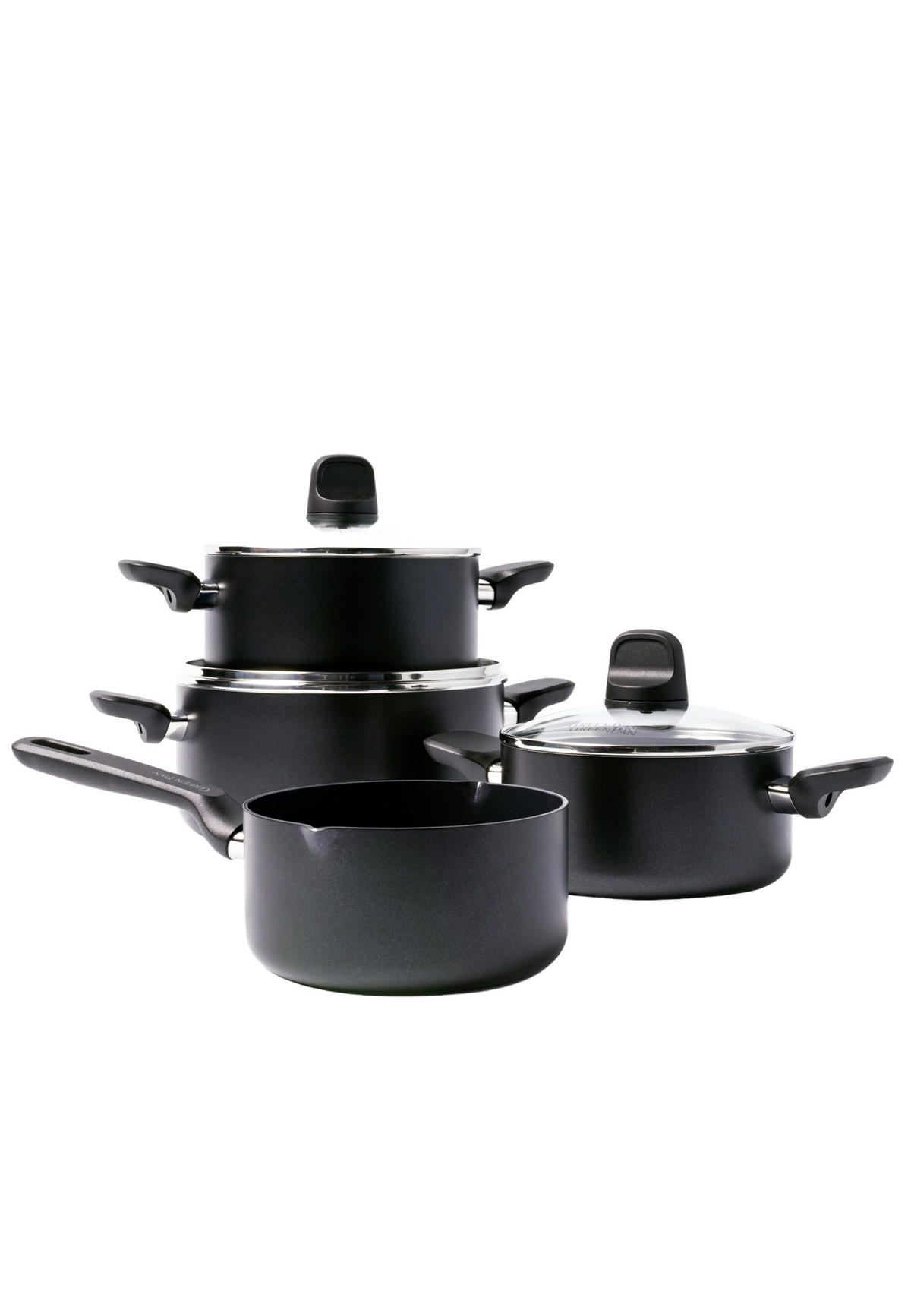 TOPF-SET Memphis 7er Set - Schwarz, Metall - GreenPan