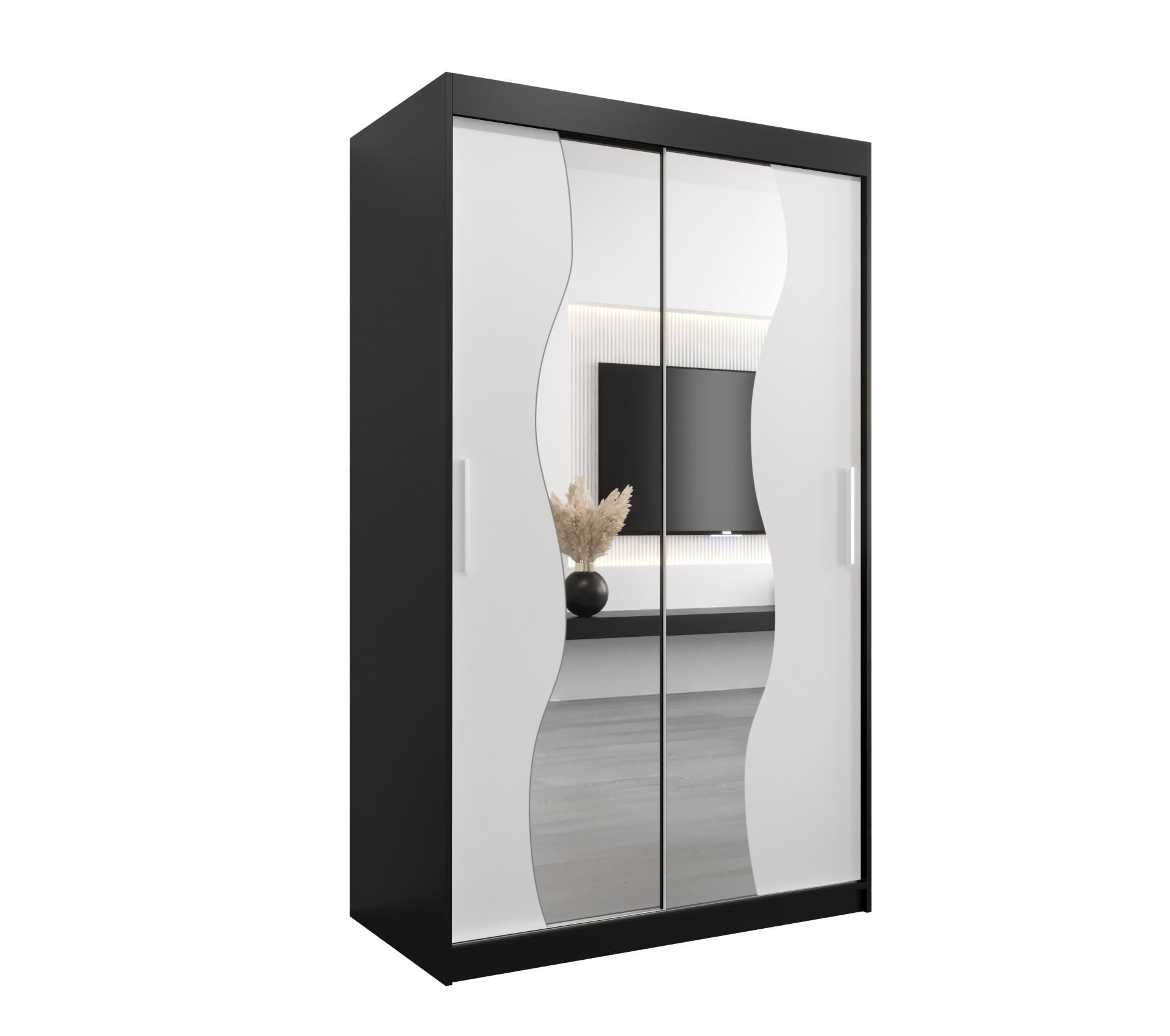 Möbel Kryspol Schwebetürenschrank Schwarz, Weiß 120x200x62 cm