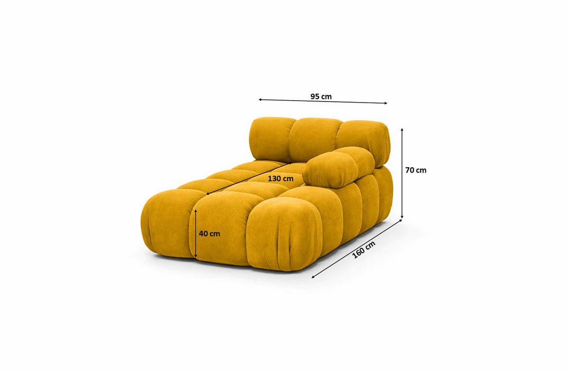 CHAISELONGUE Modular, Veloursstoff Salvador, Gelb, Rechts, Selia - Beige/Gelb, Holz (95/70/160cm) - Kaiser Möbel