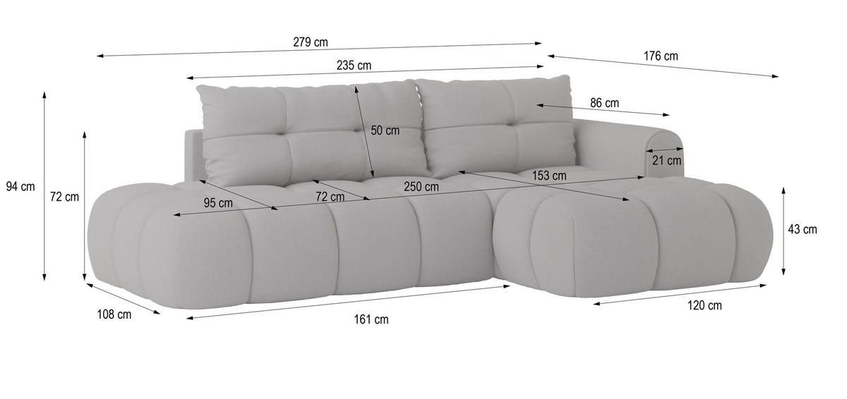 ECKSOFA FLUMA L-S Blau Geflochtener Stoff mit Schlaffunktion - Blau, Holz (274/165cm) - MASSENO