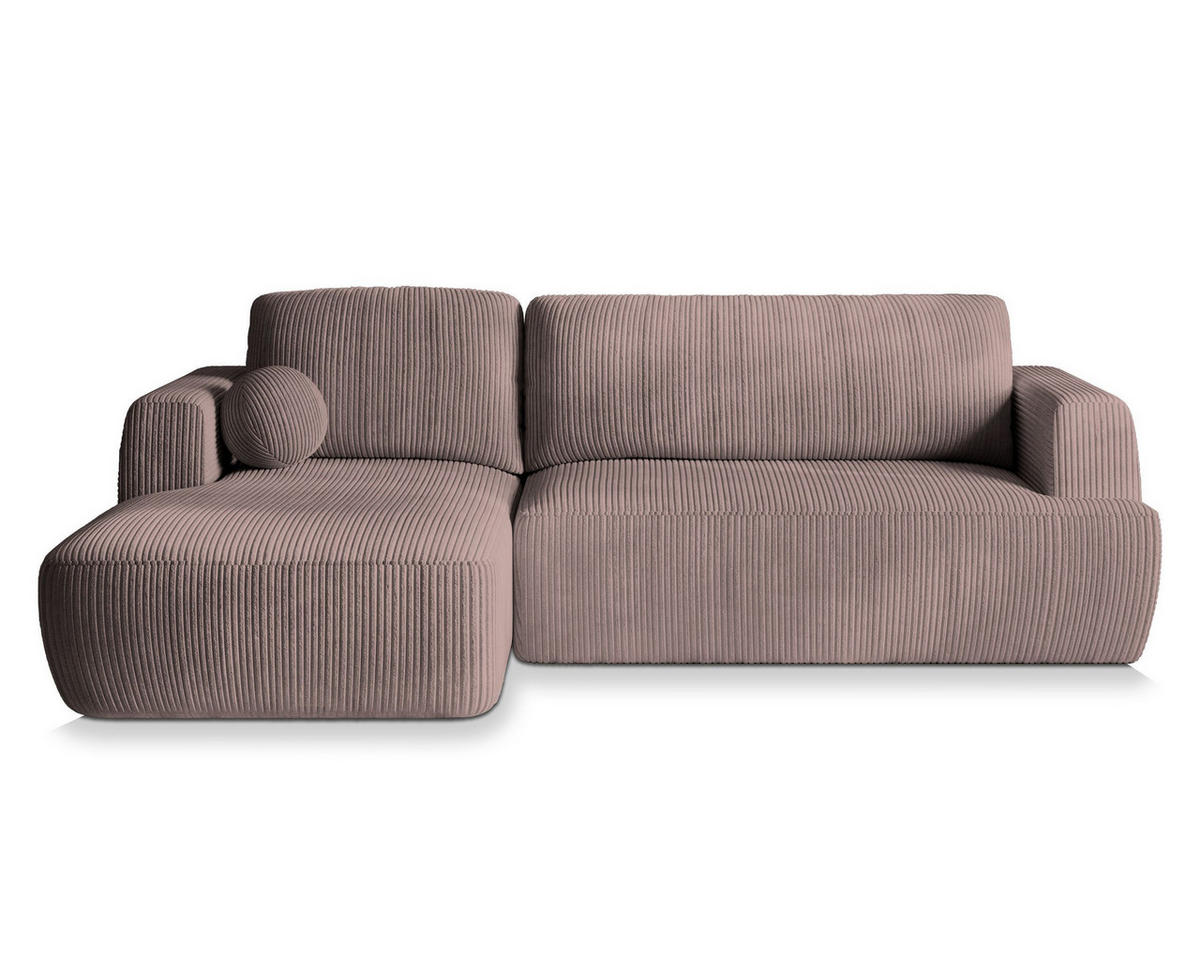 ECKSOFA SENTI P L-S Lila Kordstoff mit Schlaffunktion - Lila, Holz (246/148cm) - MASSENO