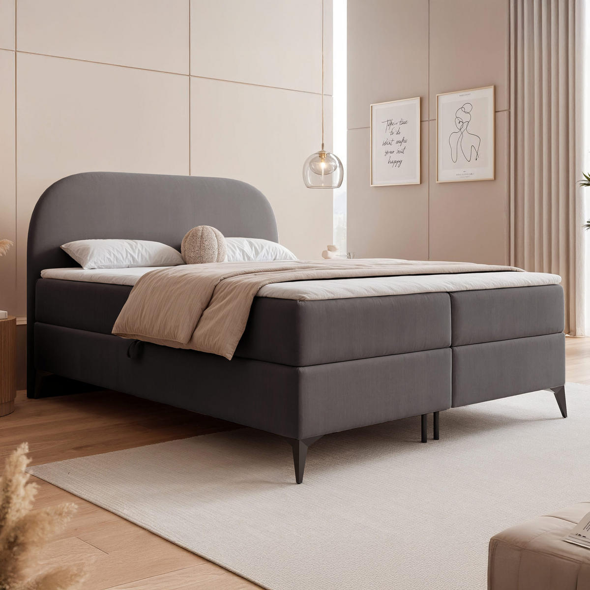 BOXBETT NOELIA 140/200 cm mit Matratze, Dunkelgrau - Dunkelgrau, Textil/Metall (140/200cm) - Idohome