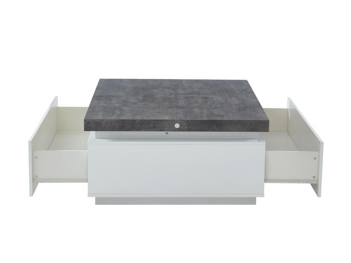 COUCHTISCH mit 2 Schubladen & LEDs - MDF lackiert - Weiß & Beton-Optik- HALO II - Grau, Holz (90/90/45cm) - Vente-Unique