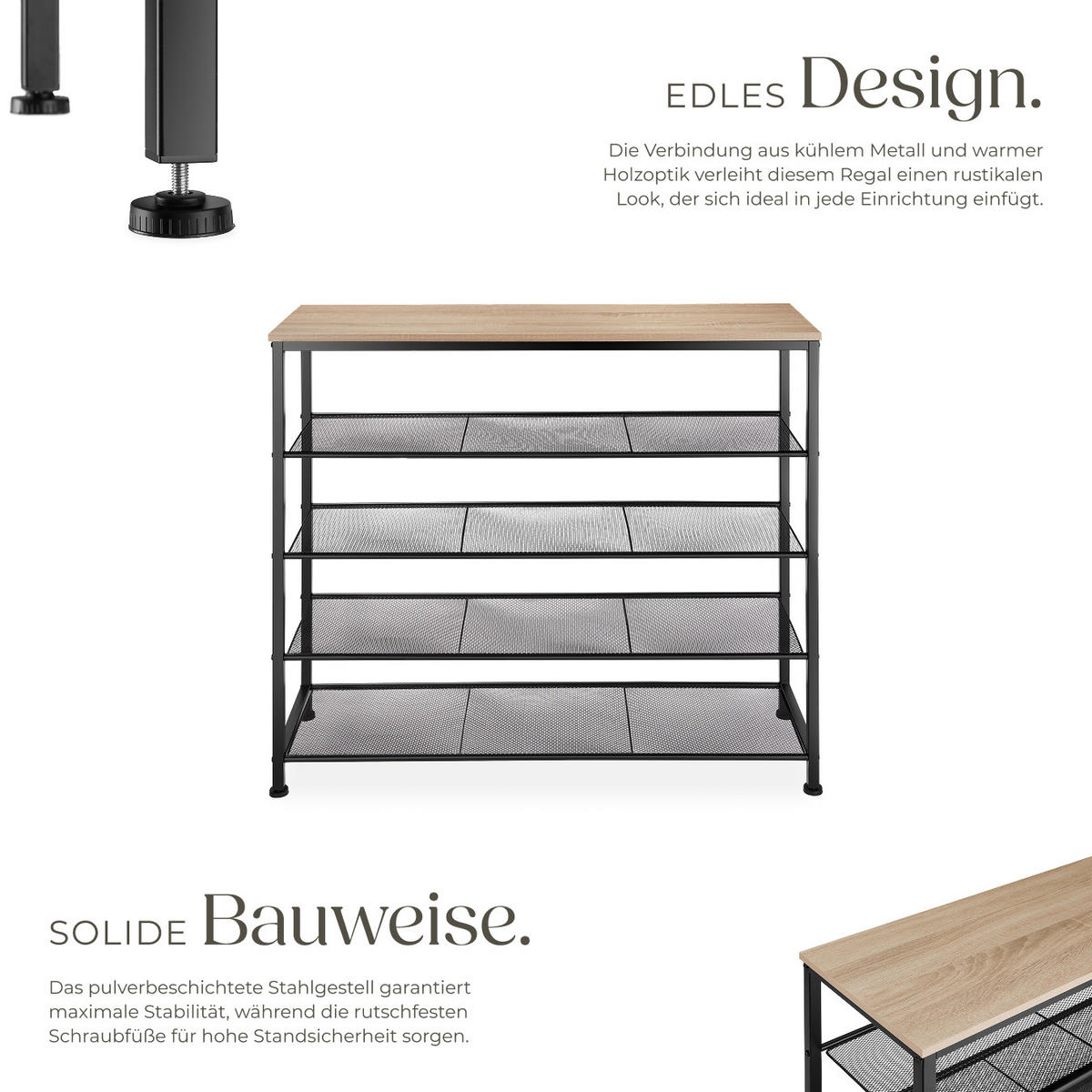 SCHUHREGAL Sheffield,100 x 30,5 x 93 cm,Industrial Holz hell, Eiche Sonoma - Naturfarben, Metall (30.5/93/100cm) - tectake