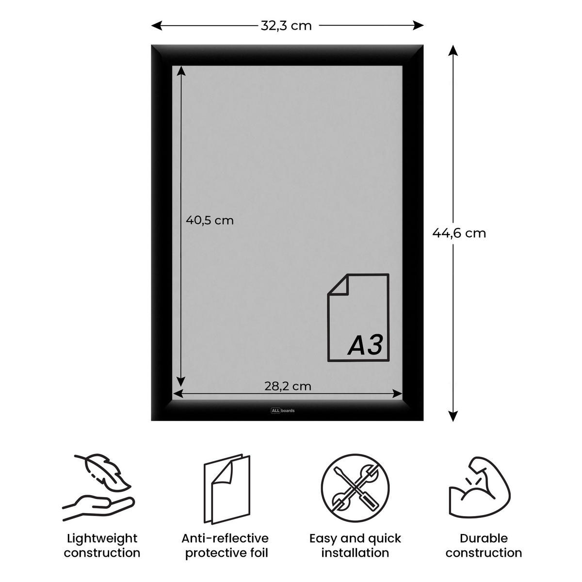 PLAKATRAHMEN, Klapprahmen A3-Format, Schwarz - Schwarz, Metall (29.7/42/2.5cm) - ALLboards