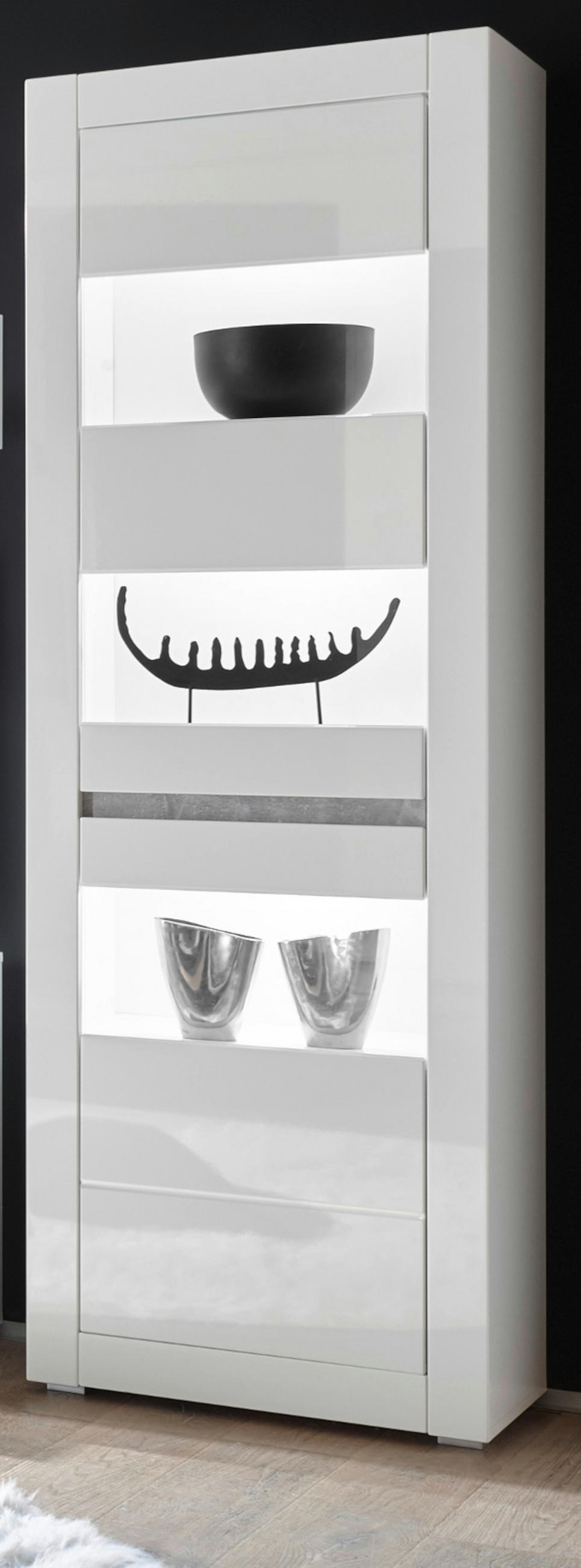 VITRINE Hochglanz weiß, mit weiß oder grau, 66 x 200 cm Soft-Close - Weiß Hochglanz/Weiß, Glas/Holzwerkstoff (66/198/35cm) - Furn.Design