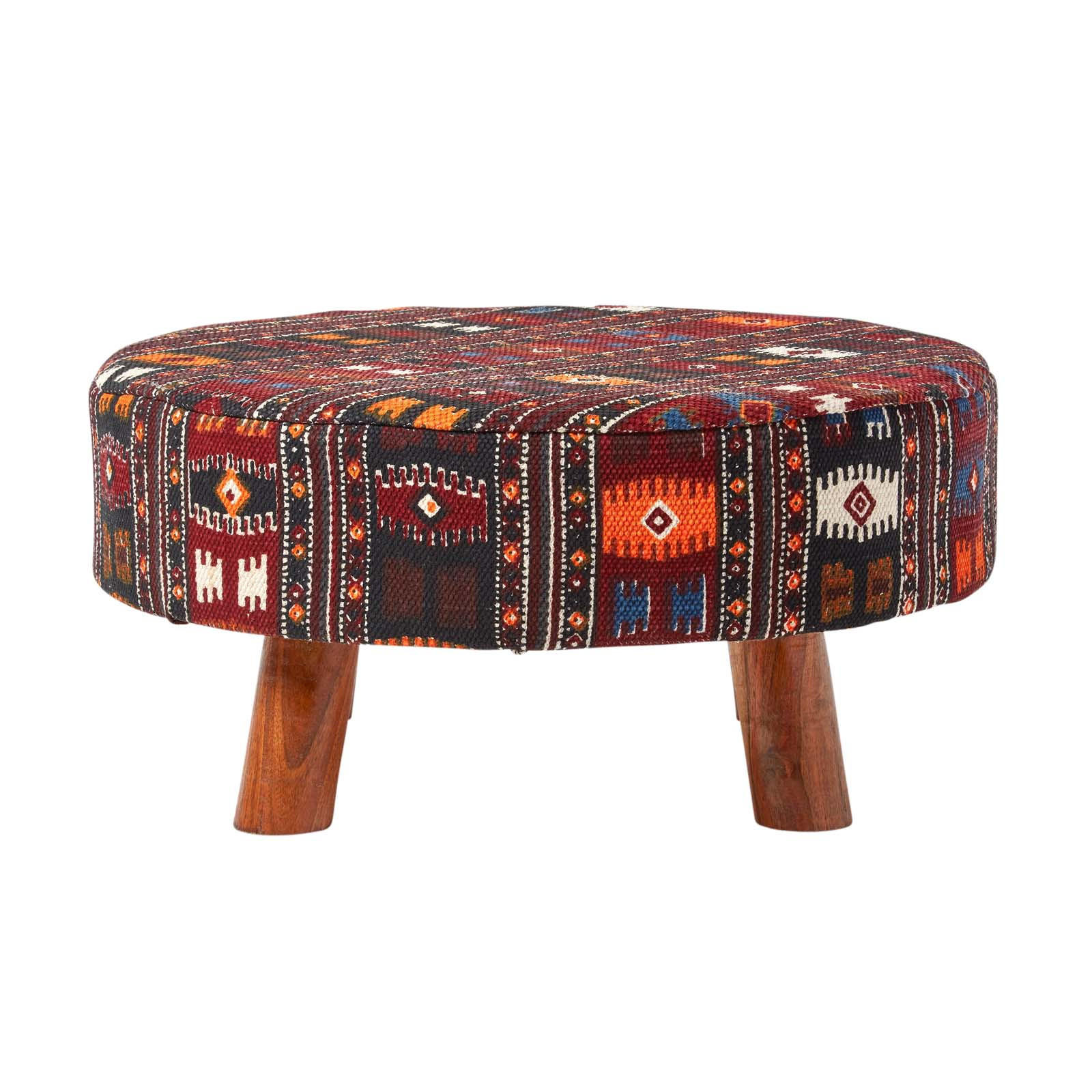 SITZHOCKER rund mit Kelim-Muster, 62/62/30 cm - Rot, Textil (62/30/62cm) - Homescapes