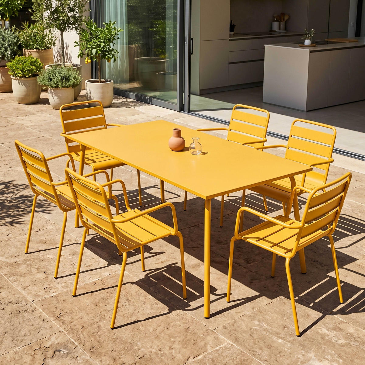 GARTENSET 7-tlg., Gelb - Gelb, Metall - Oviala