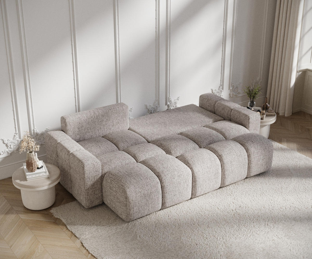 ECKSOFA MIT SCHLAFFUNKTION Ucci Hellbraun Webstoff - Hellbraun/Schwarz, Holz/Holzwerkstoff (233/142cm) - Maison de Reve