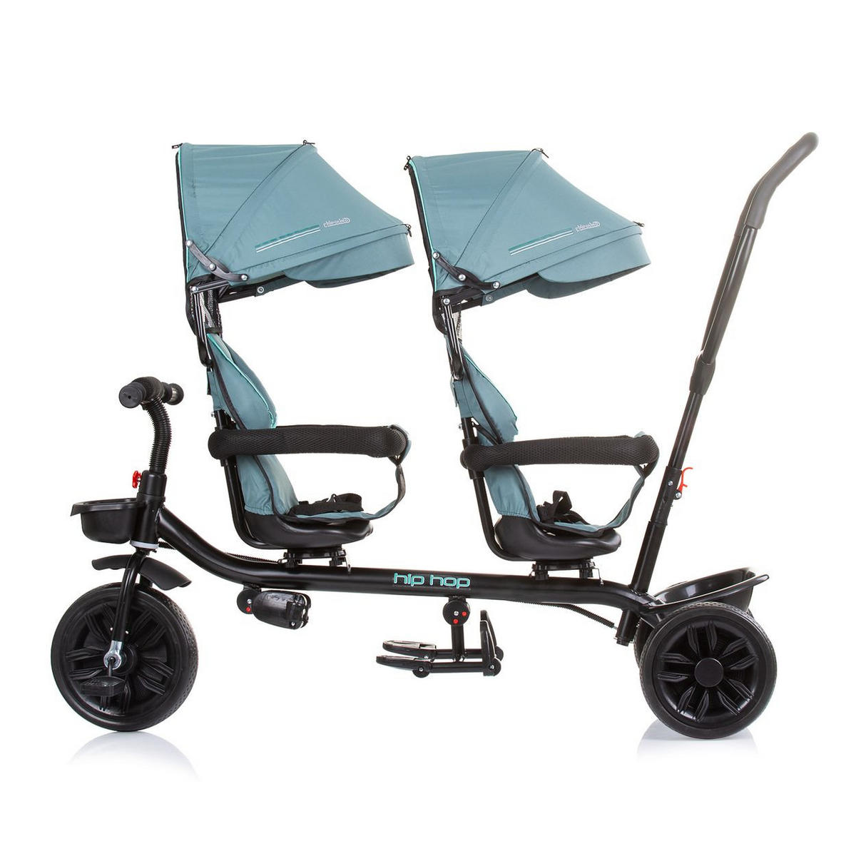 GESCHWISTERDREIRAD Hip Hop türkis Schiebegriff, Sitze 360° drehbar, Gurte - Türkis, Metall (131/49/95cm) - Babyshoppen