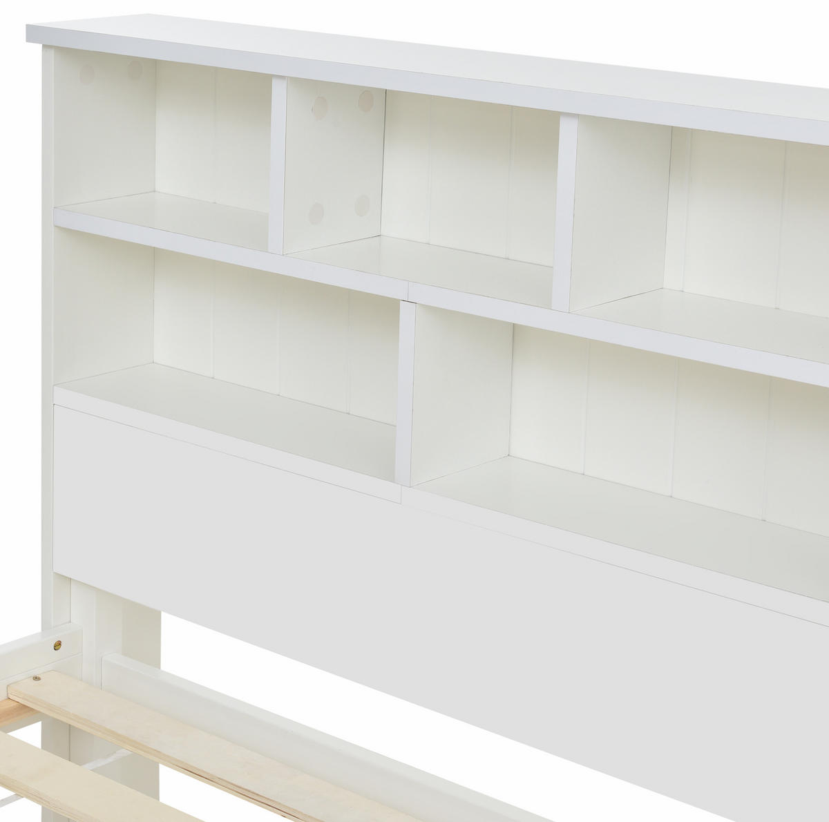 BETT 140/200 cm Weiß aus Massivholz mit Bücherregal-Kopfteil - Weiß, Holz (140/200cm) - OKMYHOME