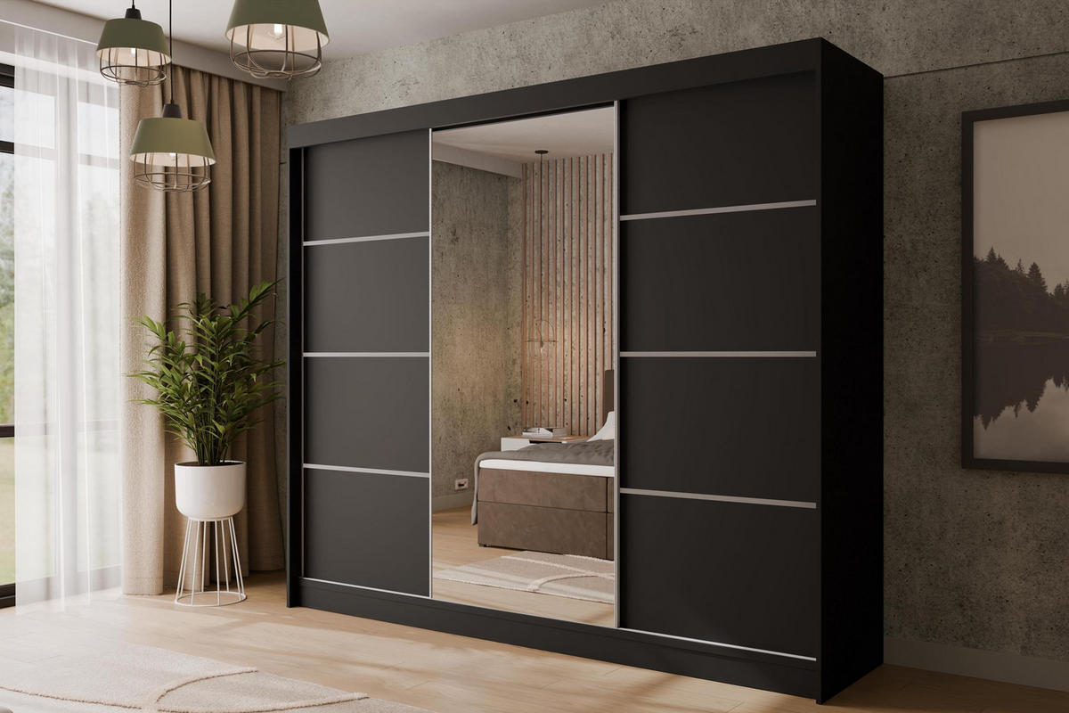 KLEIDERSCHRANK PAOKI - 250 cm - Schwarz - Schwarz, Holzwerkstoff (250/215/61cm) - ALTDECOR