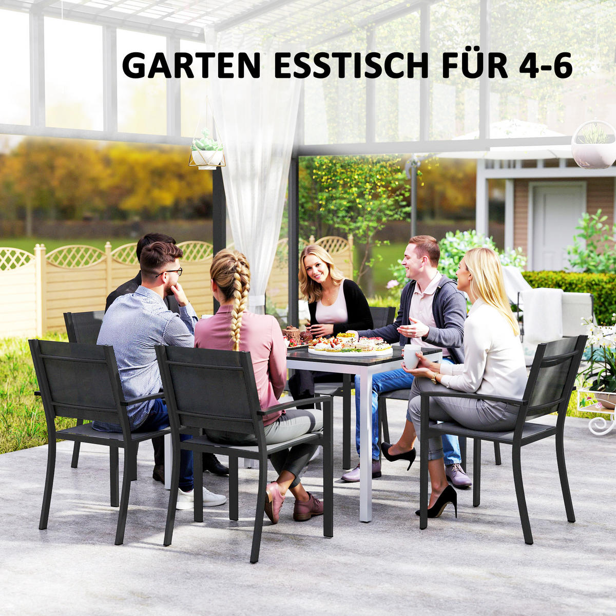 GARTENTISCH DE-07255 Aluminium, wetterfest mit Holzoptik Schwarz - Schwarz, Metall (120/70/72cm) - ComfortXL