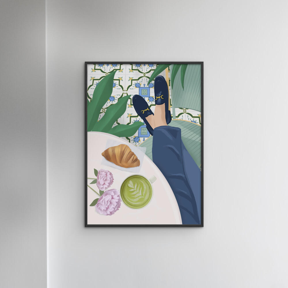 POSTER mit Rahmen Petra Lizde - Cafe - Schwarz/Naturfarben, Holz/Papier (50/70cm) - Poster&Frame