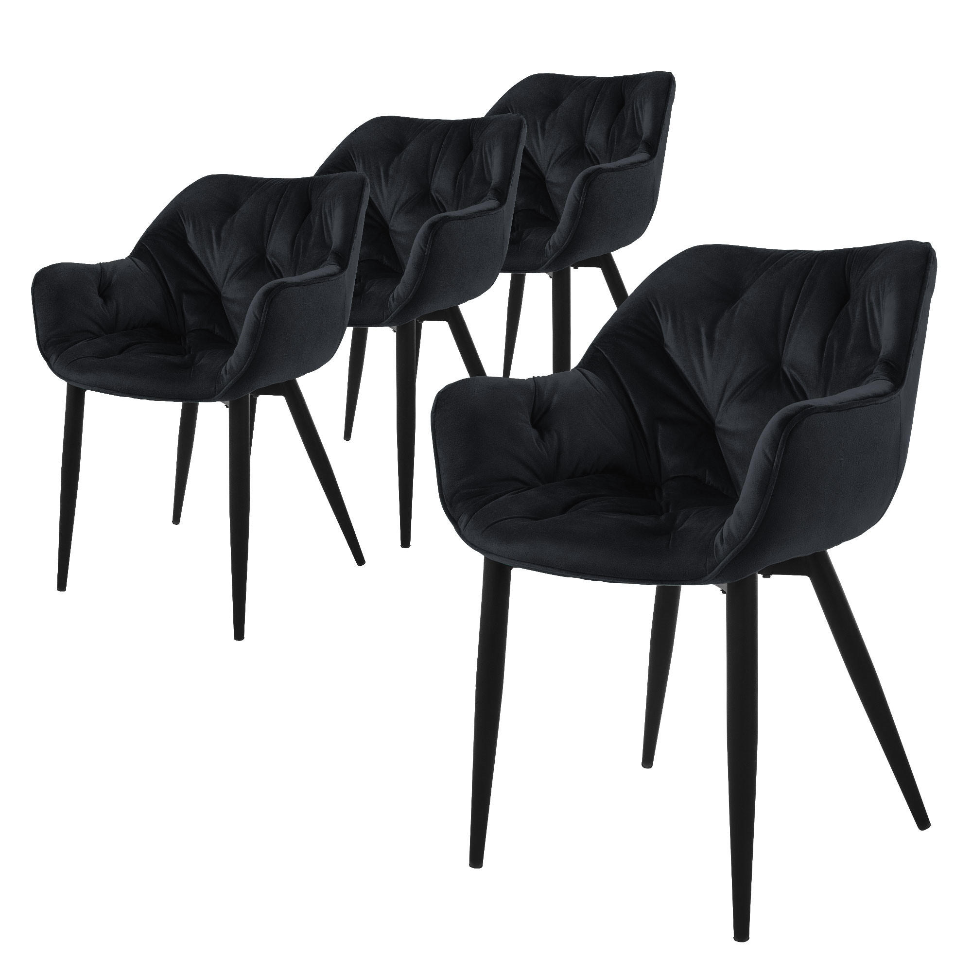 STUHL Samt Schwarz 4er Set - Schwarz, Metall (60/82/57cm) - ML-DESIGN