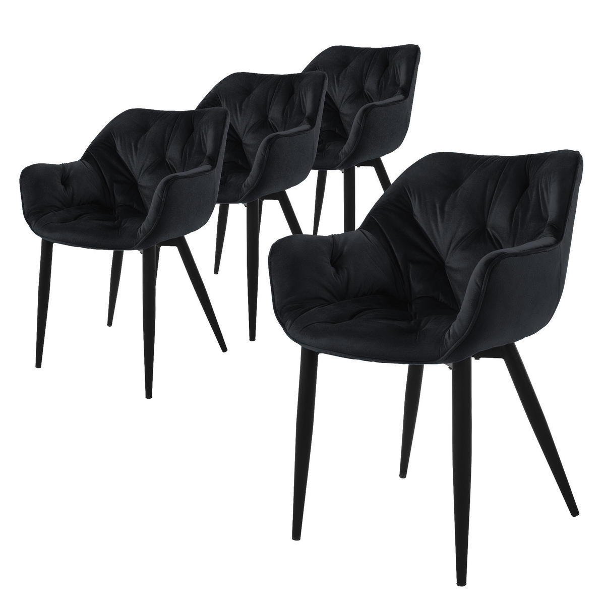 STUHL Samt Schwarz 4er Set - Schwarz, Metall (60/82/57cm) - ML-DESIGN