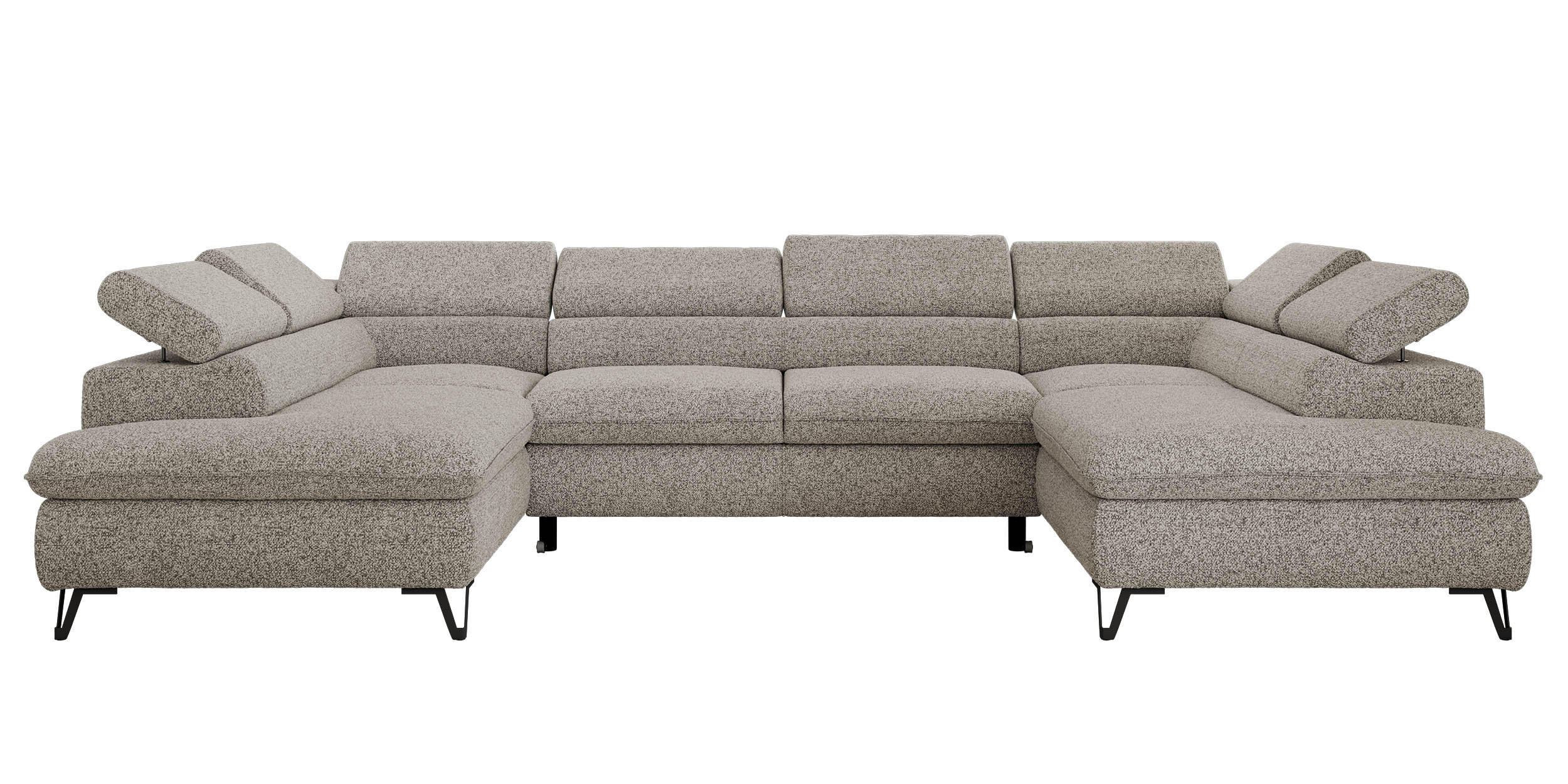 WOHNLANDSCHAFT PABLO U Strukture Hellgrau - Hellgrau/Schwarz, Textil/Metall (346/76/208cm) - MKS