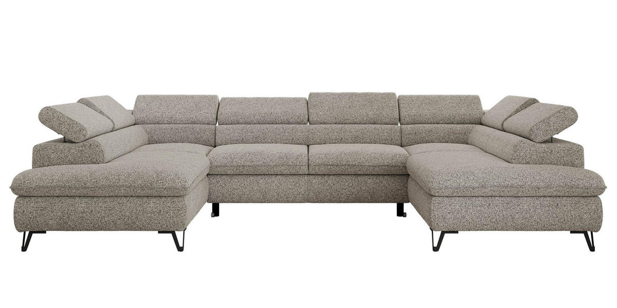 WOHNLANDSCHAFT PABLO U Strukture Hellgrau - Hellgrau/Schwarz, Textil/Metall (346/76/208cm) - MKS