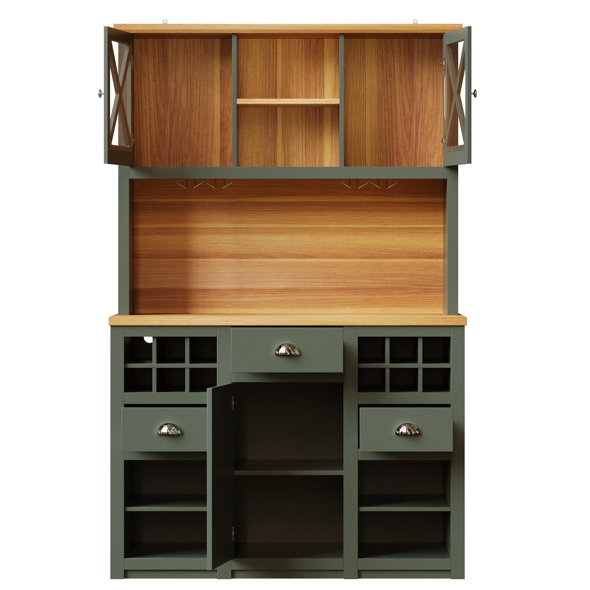 BUFFET 120/45/188 cm antikgrün aus MDF und Glas mit LED - Dunkelgrün, Holzwerkstoff (120/188/45cm) - OKWISH