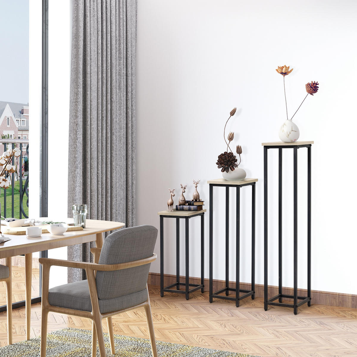 3-TEILIGES Set Pflanzenständer Stapelbarer Blumenhocker für Garten Balkon - Multicolor, Metall (90cm) - Outsunny