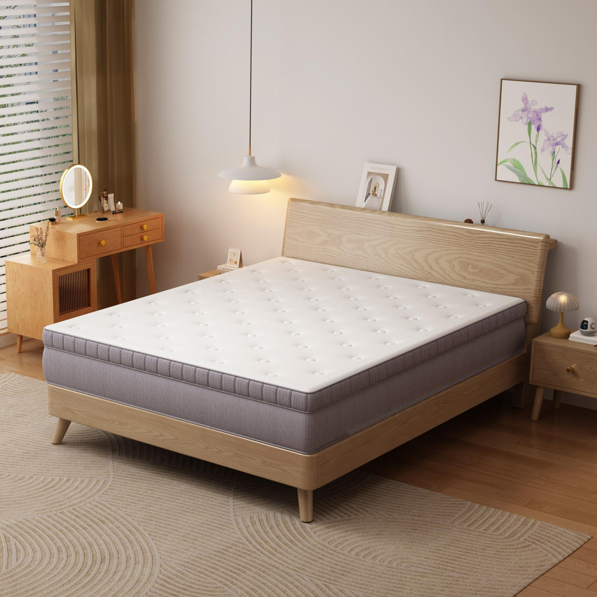 TASCHENFEDERKERNMATRATZE 120/200 cm H3, 25 cm hoch, 7 Zonen, mit Sitzkantenverstärkung - Creme, Textil (120/200cm)