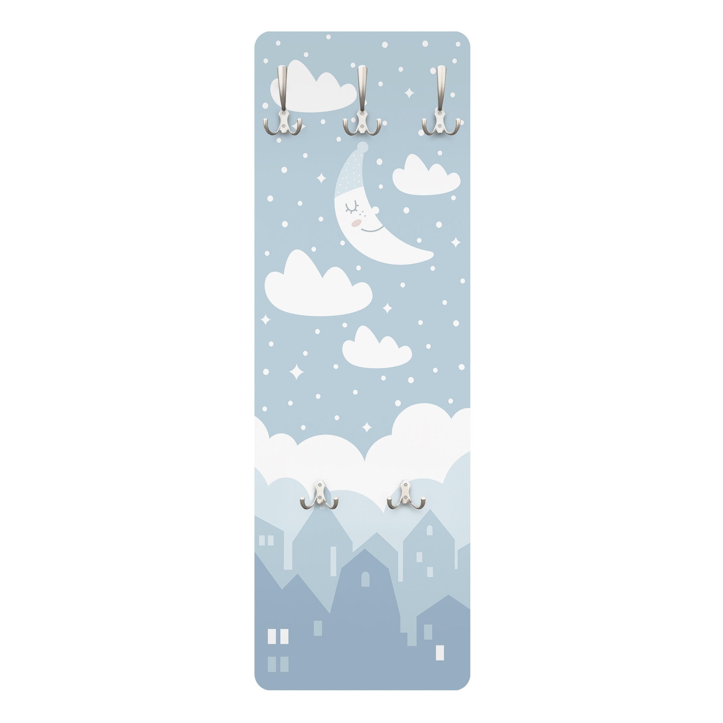 WANDGARDEROBE - Sternenhimmel mit Mond Blau 34/105 cm - Blau, Holzwerkstoff (34/105/1.6cm) - Bilderwelten