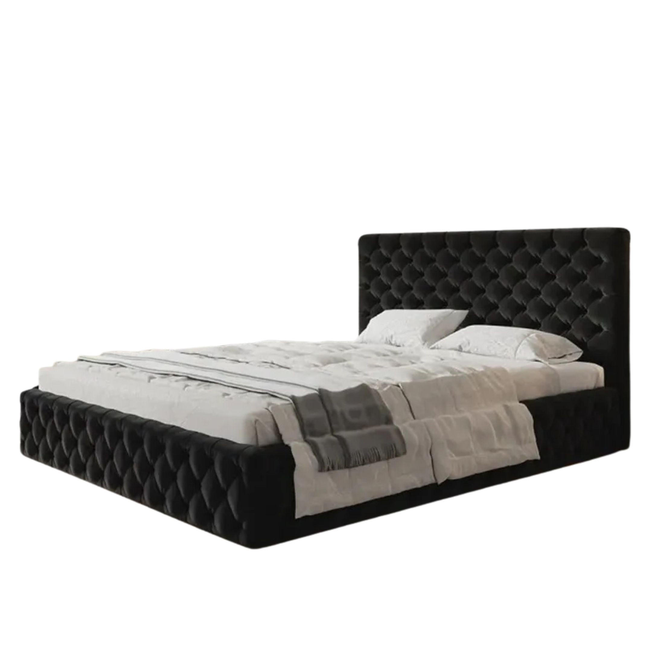 POLSTERBETT SIM 8 mit Kopfteil, 180 x 200 cm mit Bettkasten und Lattenrost aus Holz, Velourstoff, Farbe: Schwarz - Schwarz, Holz/Kunststoff (180/200cm) - Sepro Meble