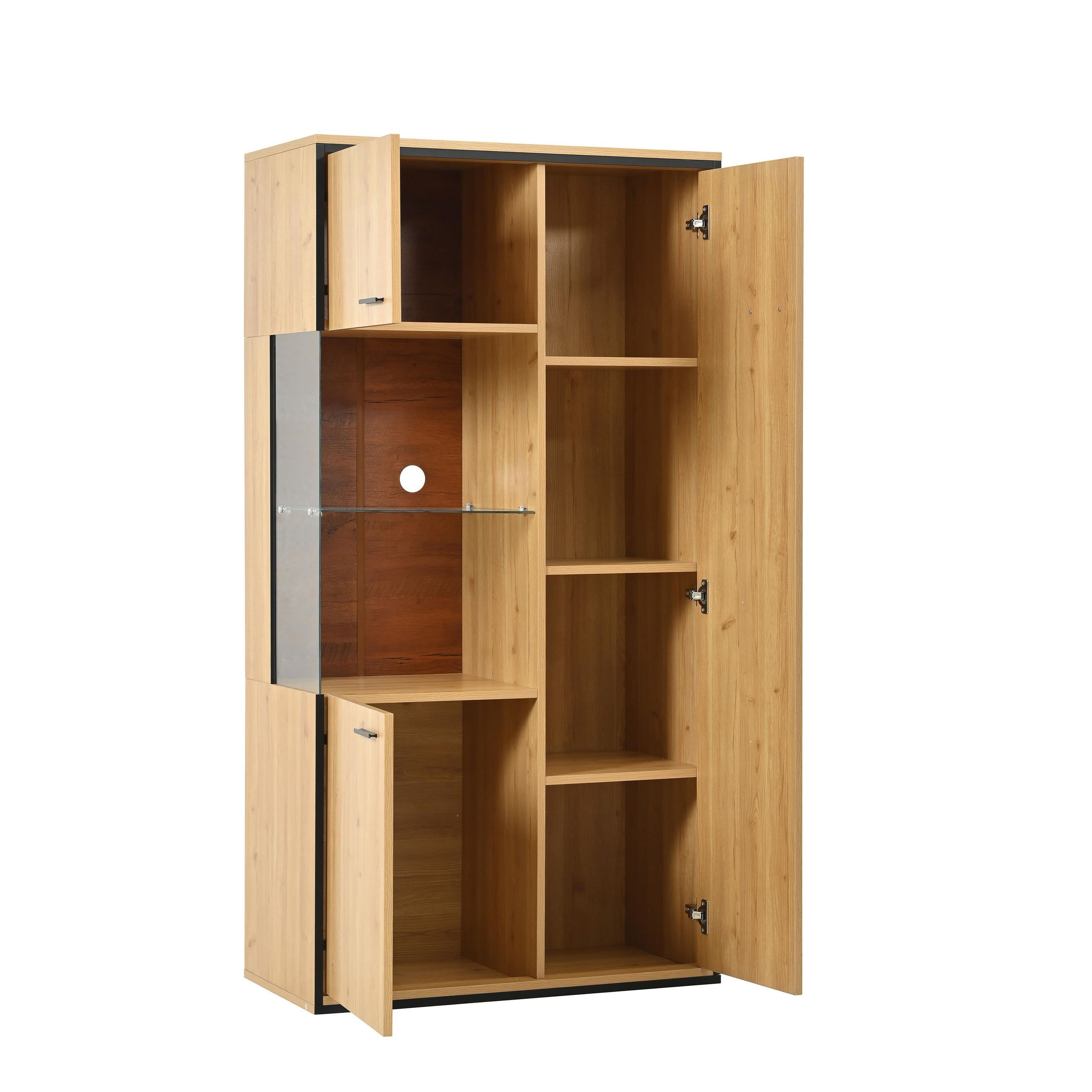 VITRINE 40/77,5/150 cm naturfarben aus MDF mit Glastür und LED - Naturfarben, Holzwerkstoff (77.5/150/40cm) - OKWISH