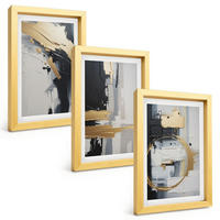 BILDER SET 3er Set - 20x30 cm Goldrahmen - Abstrakte Schwarz-Weiß-Malerei - Goldfarben, Kunststoff (20/30cm) - TULUP