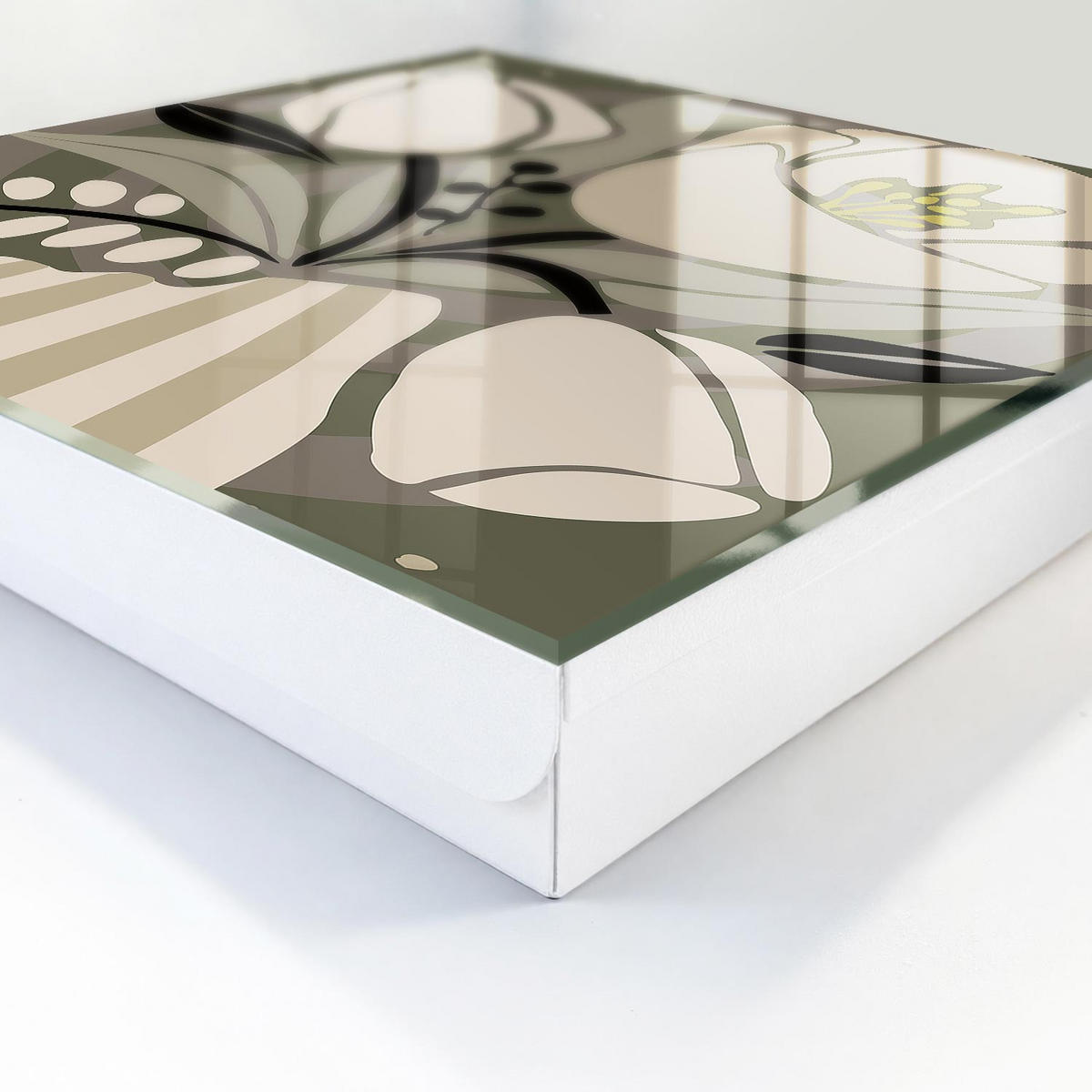 SCHLÜSSELBOX Weiß 30x30 cm – Türöffnung nach rechts - Beige Blüten - Beige, Metall (30/30/5cm) - TULUP