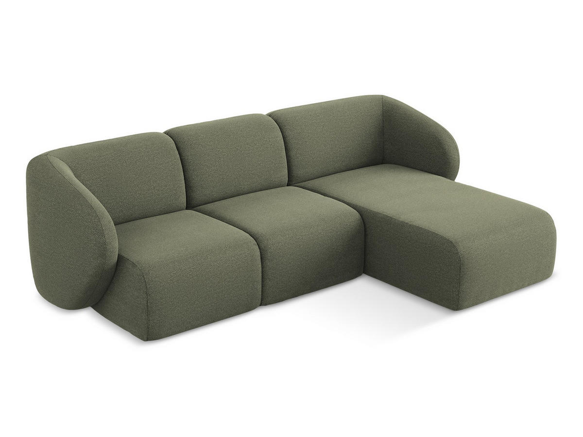 ECKSOFA Rechts Bouclé Stoff Grün - Schwarz/Olivgrün, Holzwerkstoff/Kunststoff (248/166cm) - Makamii