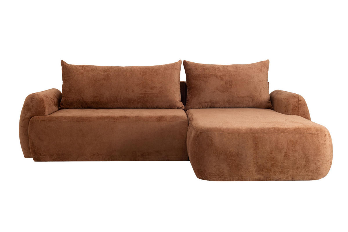 ECKSOFA Mit Schlaffunktion Und Bettkasten, Chenille-Stoff Perfecto, Kupfer, Rechts, HELA II - Kupferfarben, Holz (280/184cm) - Kaiser Möbel