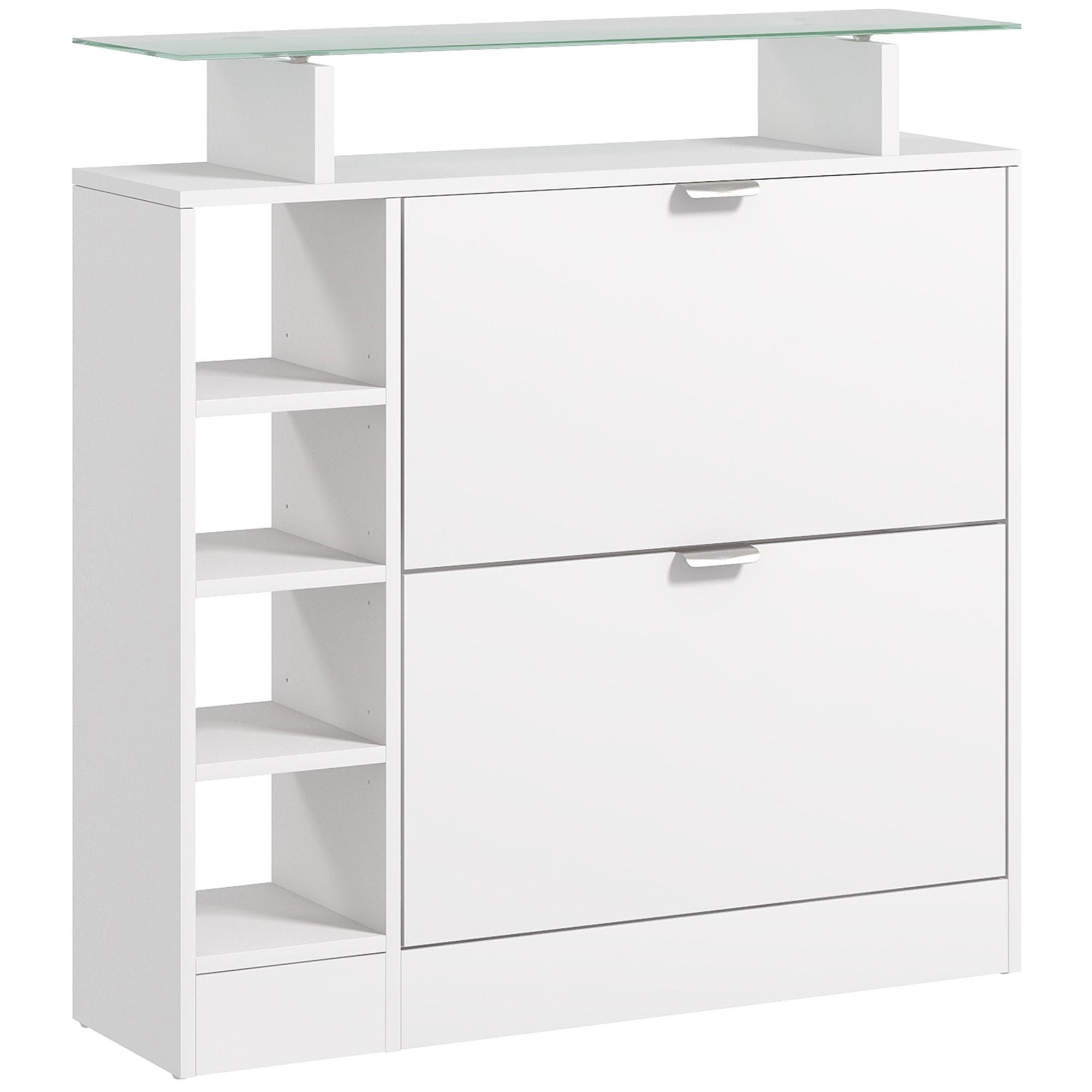 SCHUHSCHRANK DE-15011 2 Klapp-Schubladen & Glasablage Weiß - Weiß, Holzwerkstoff (89/92/25cm) - ComfortXL