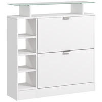 SCHUHSCHRANK DE-15011 2 Klapp-Schubladen & Glasablage Weiß - Weiß, Holzwerkstoff (89/92/25cm) - ComfortXL