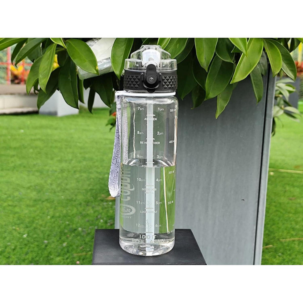 TRINKFLASCHE 500 ml BPA-frei mit Strohhalm und Trageriemen - Transparent, Kunststoff (7/7cm)