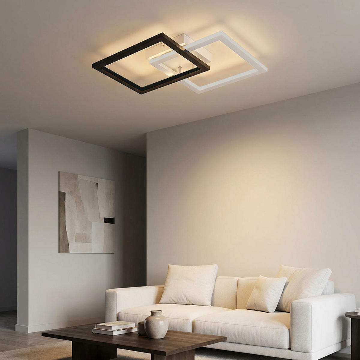 LED DECKENLEUCHTE Schwarz Weiß Quadrat - Weiß, Metall (48/31/7cm) - Wofi