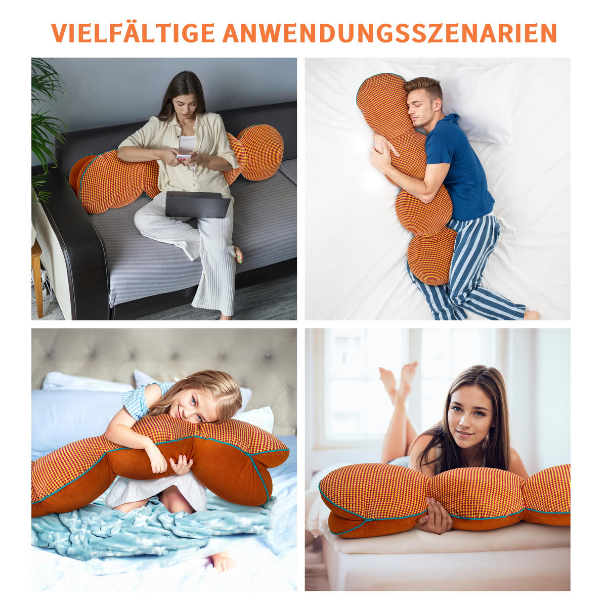 KISSEN süße Schlangenform orange 145cm - Orange, Textil (20/143cm) - Vercart